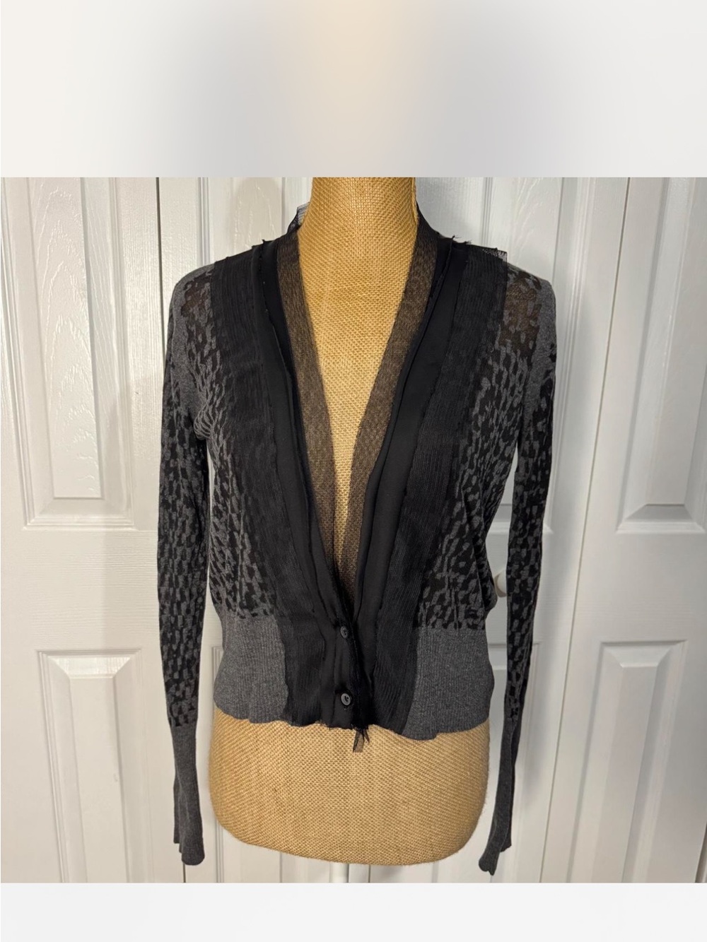 Simply Vera Vera Wang Gray and Black Sheer Patterned Cardigan